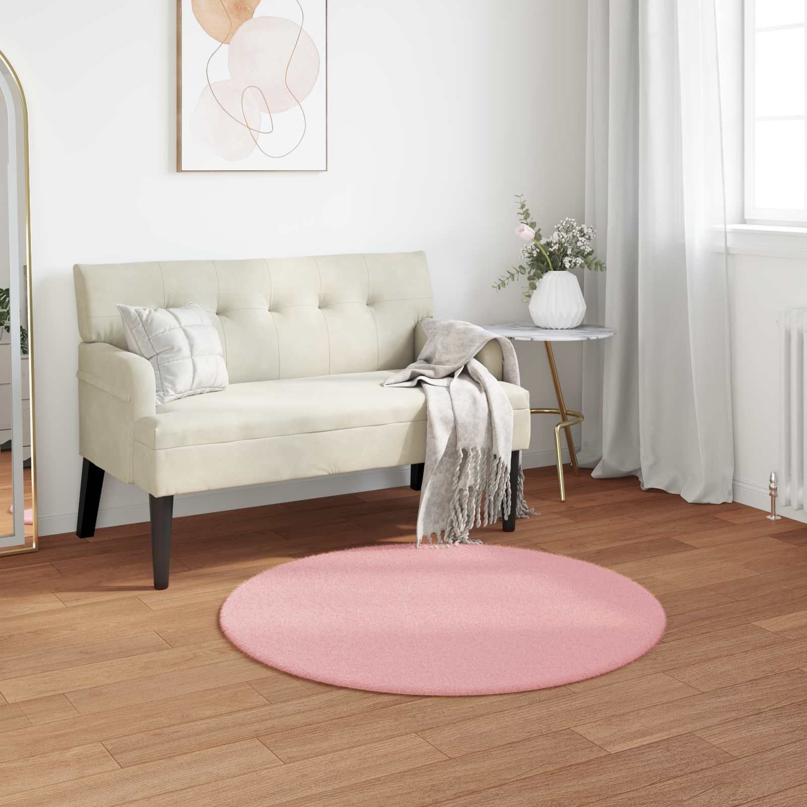 vidaXL Rutschfester Teppich aus Kunstkaninchenfell OLITE Rosa Ø 80 cm
