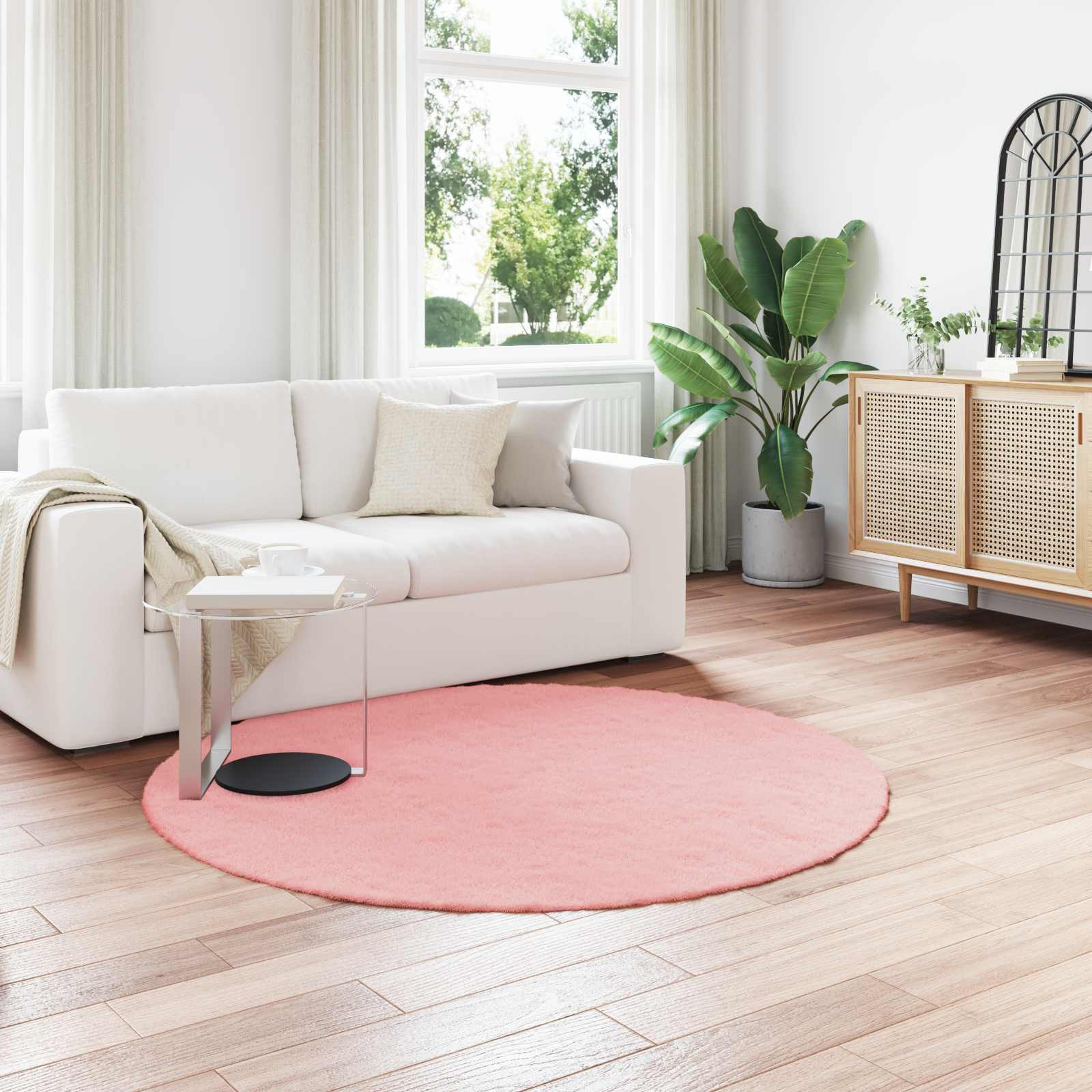 vidaXL Rutschfester Teppich aus Kunstkaninchenfell OLITE Rosa Ø 200 cm