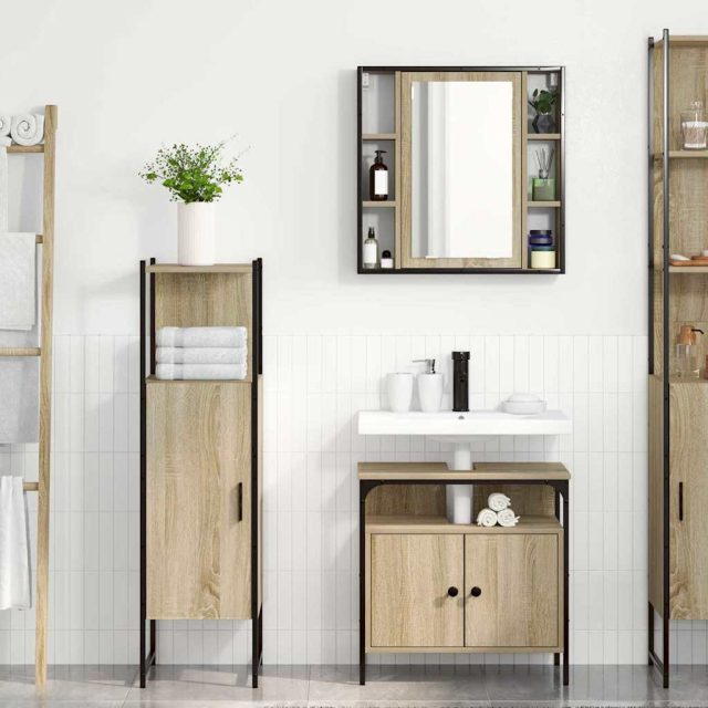 vidaXL Badezimmermöbel-Set mit Regal mit Tür 3 pcs Braun Holzwerkstoff