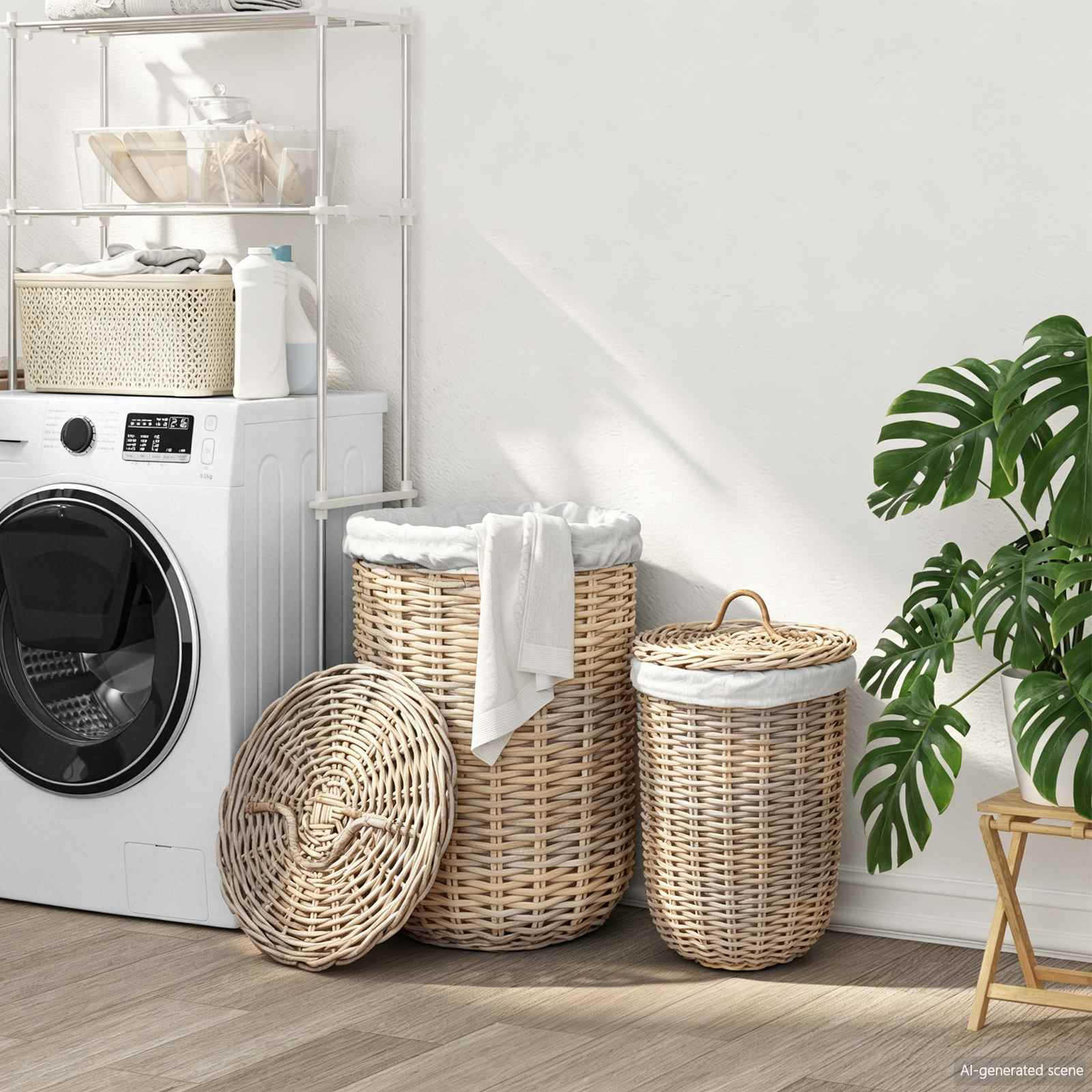 vidaXL Wäschekorb mit Deckel 2 pcs Natürliches Grau Kubu Rattan