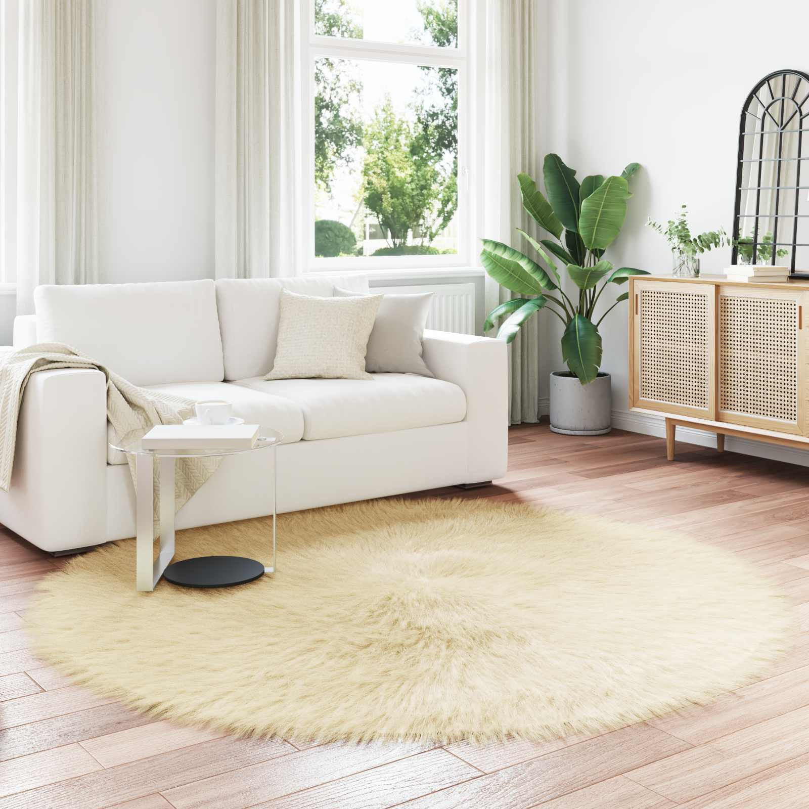 vidaXL Teppich aus Kunstschaffell TAFALLA Creme Ø 200 cm Polyester