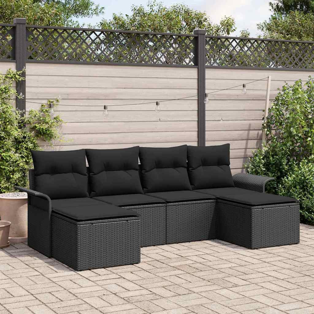 vidaXL Gartensofa-set mit Kissen 6 pcs Schwarz Poly-Rattan
