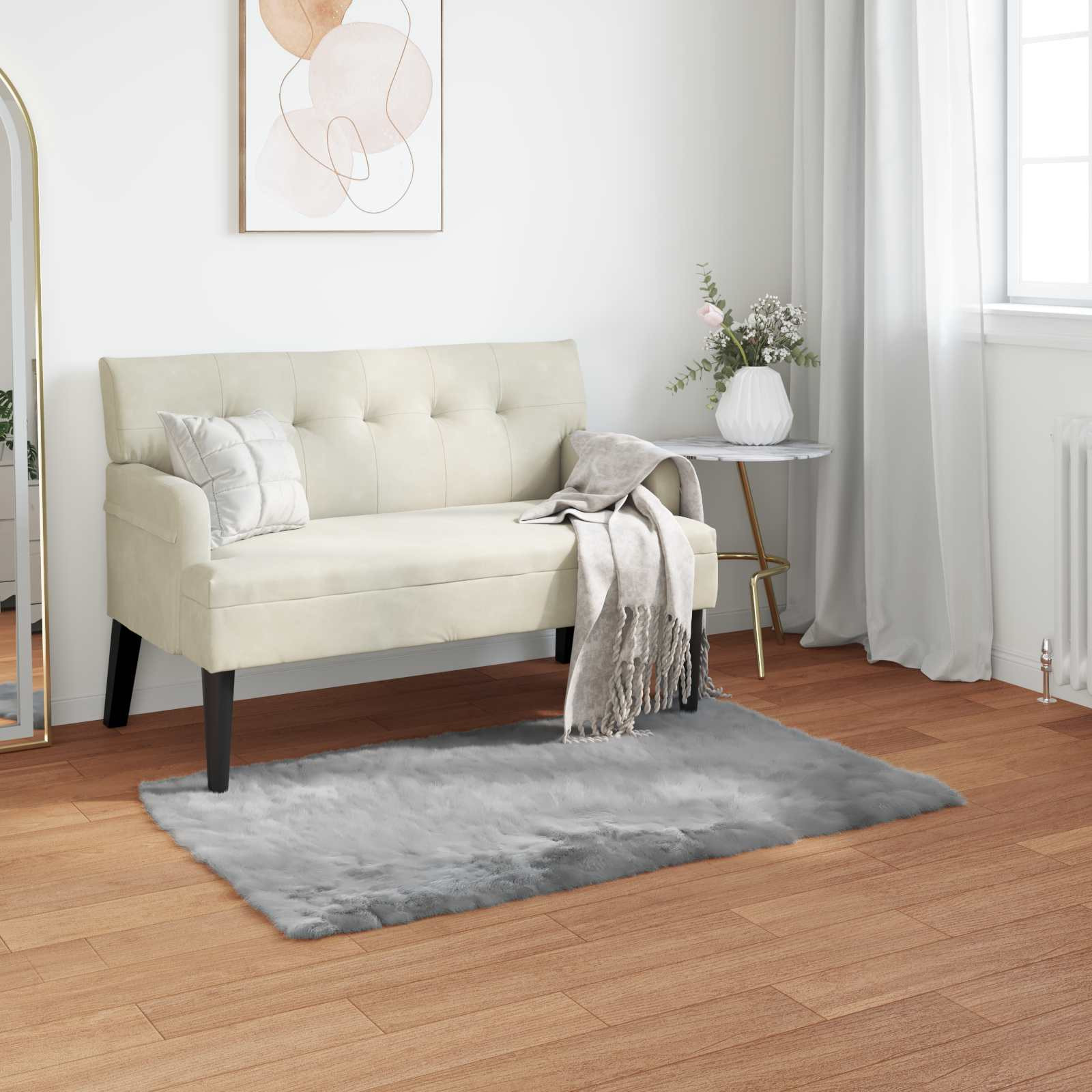 vidaXL Teppich aus Kunstschaffell TAFALLA Grau 80 x 150 cm Polyester