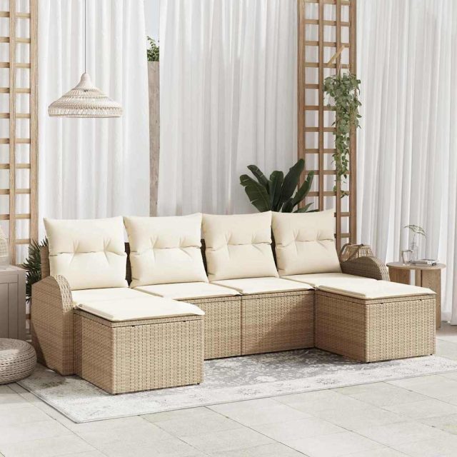 vidaXL Gartensofa-set mit Kissen 6 pcs Beige Poly Rattan