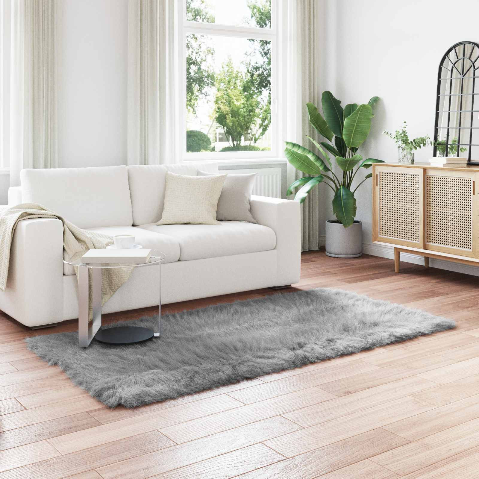 vidaXL Teppich aus Kunstschaffell TAFALLA Grau 100 x 200 cm Polyester