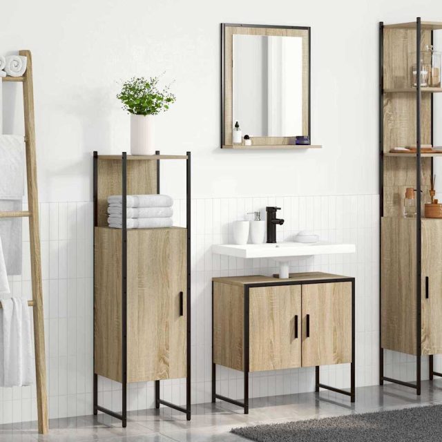 vidaXL Badezimmermöbel-Set mit Regal mit Tür 3 pcs Braun Holzwerkstoff
