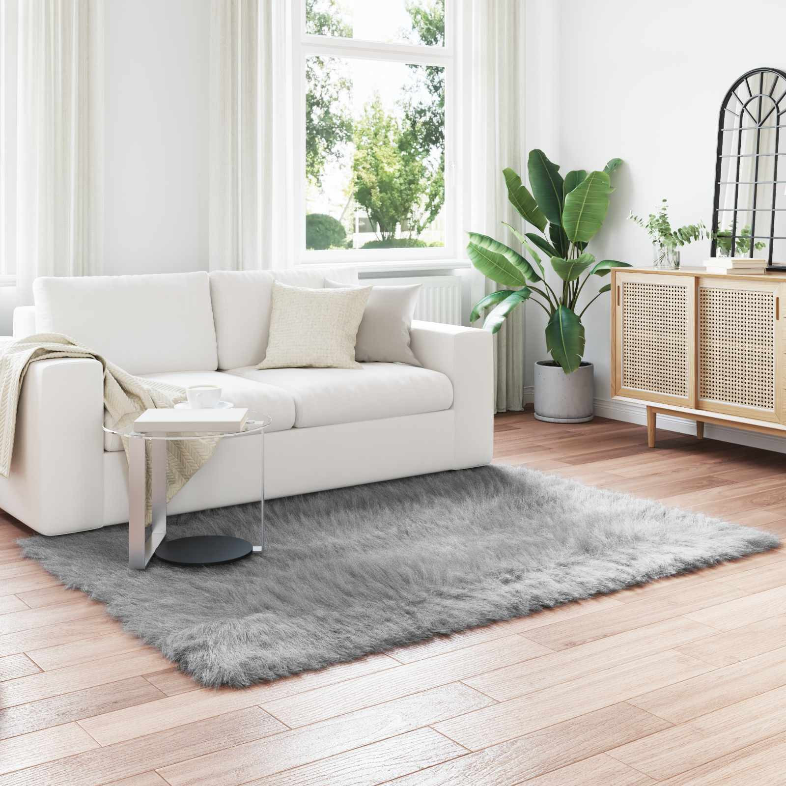 vidaXL Teppich aus Kunstschaffell TAFALLA Grau 140 x 200 cm Polyester