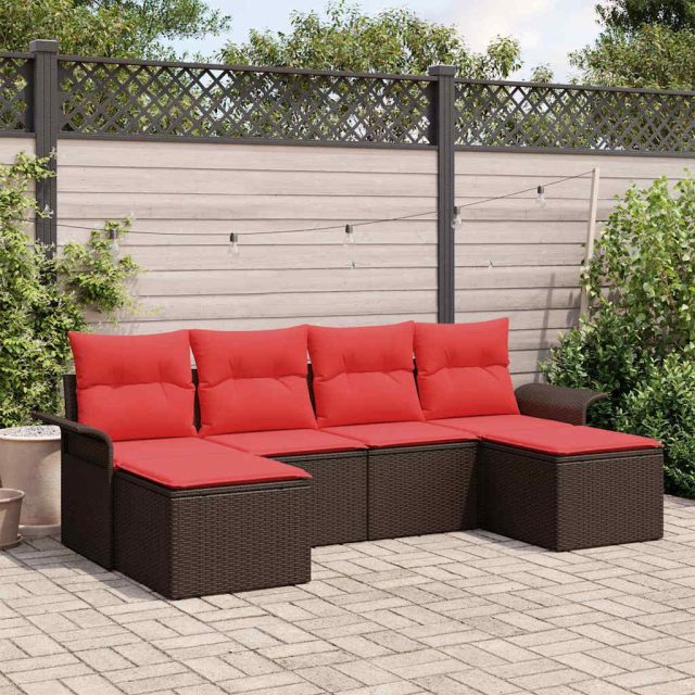 vidaXL Gartensofa-set mit Kissen 6 pcs Braun Poly-Rattan