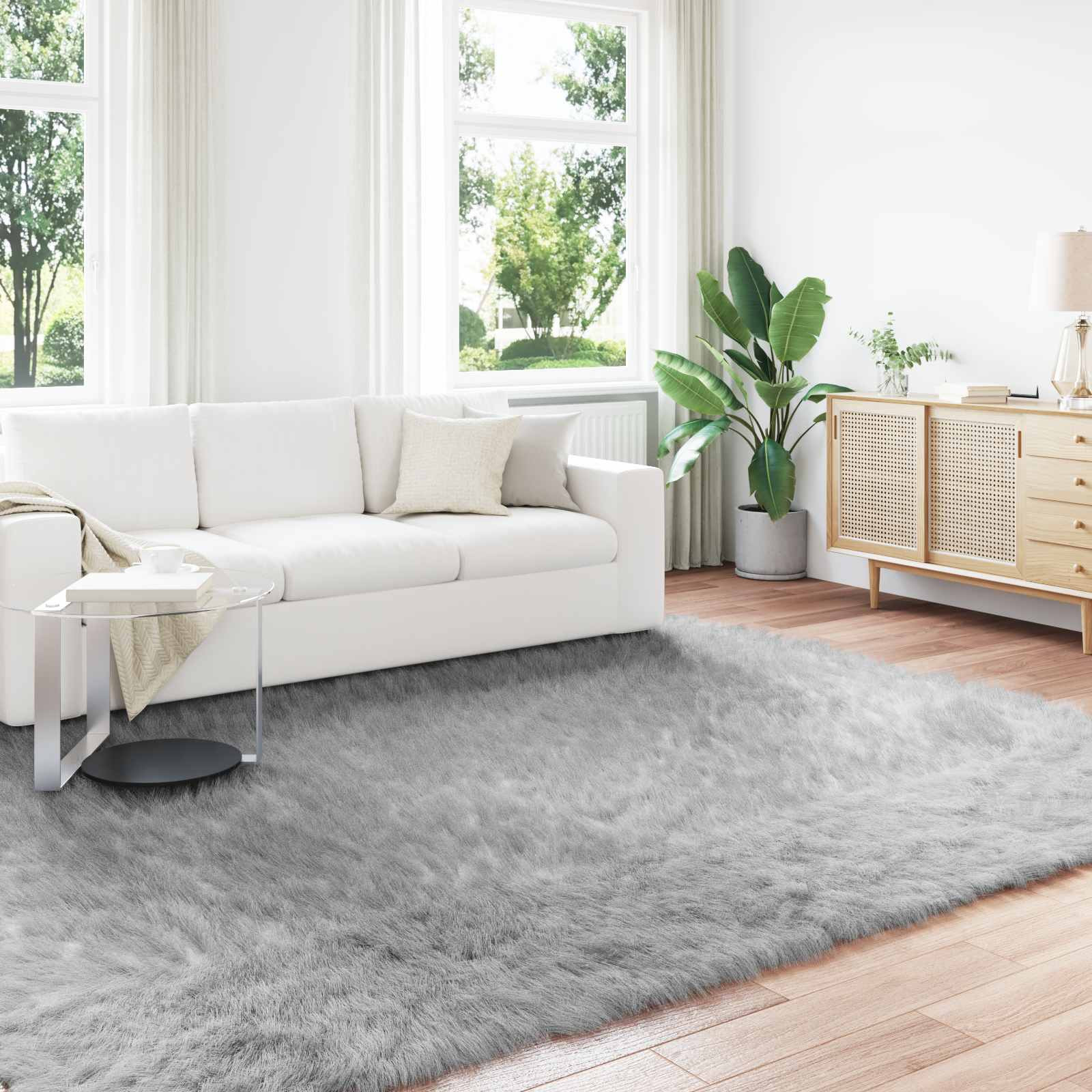 vidaXL Teppich aus Kunstschaffell TAFALLA Grau 240 x 340 cm Polyester