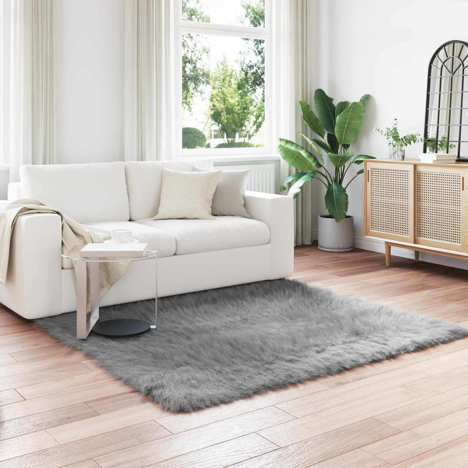 vidaXL Teppich aus Kunstschaffell TAFALLA Grau 160 x 160 cm Polyester