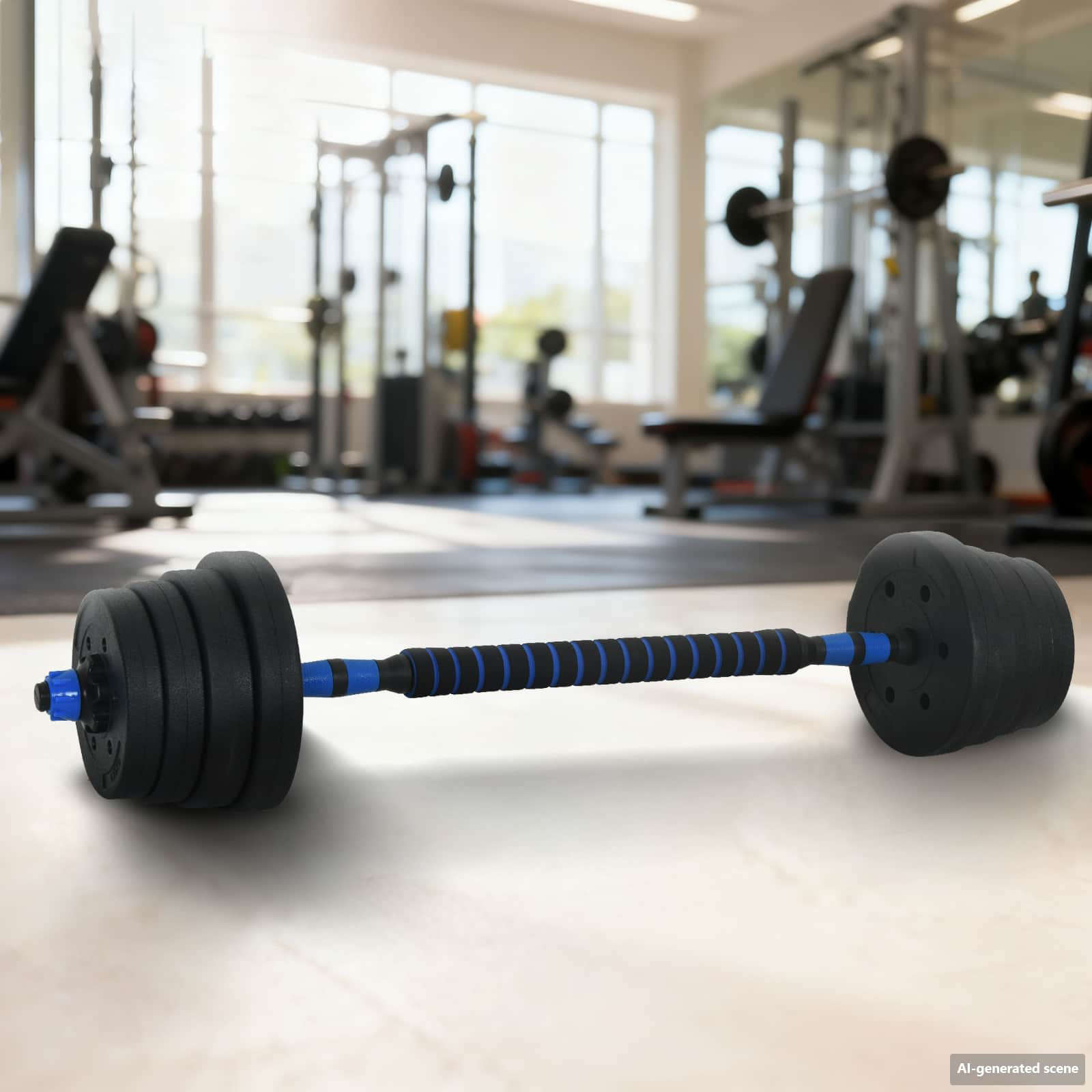 vidaXL 2-in-1 Kurzhantel Langhantel Set 30 kg Schwarz und Blau