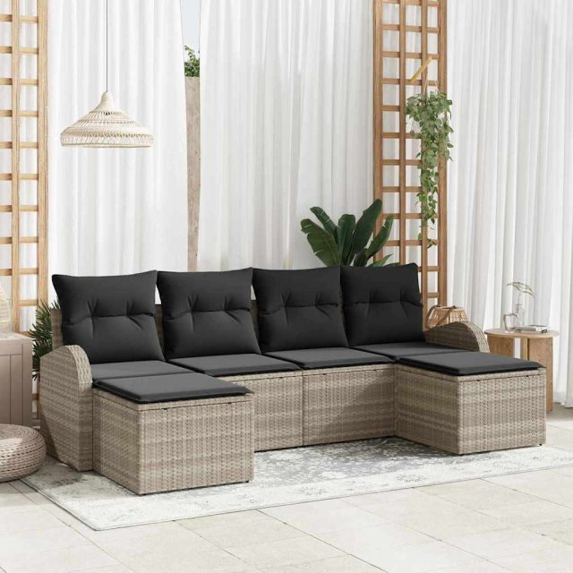 vidaXL Gartensofa-set mit Kissen 6 pcs Hellgrau Poly Rattan