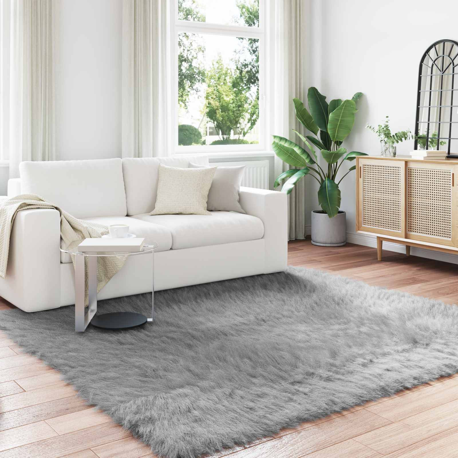 vidaXL Teppich aus Kunstschaffell TAFALLA Grau 240 x 240 cm Polyester