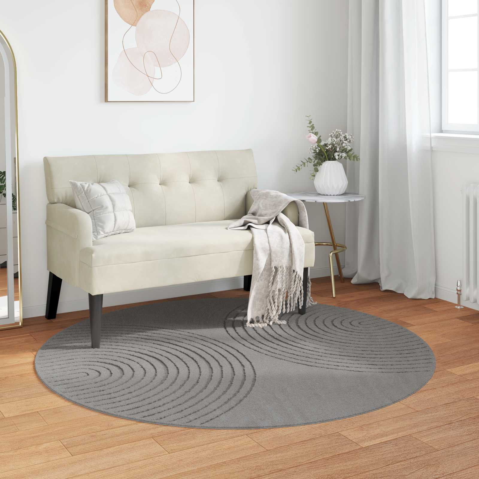 vidaXL Bereichsteppiche Rund GALATI Grau Ø 200 CM Polyester