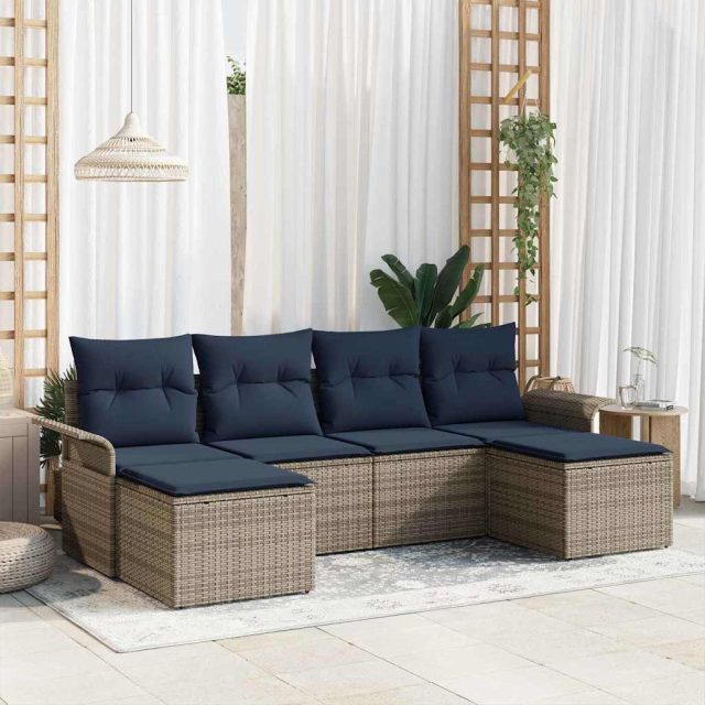 vidaXL Gartensofa-set mit Kissen 6 pcs Grau Poly-Rattan