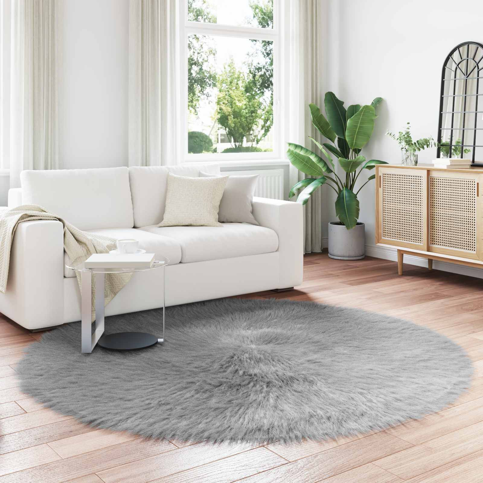 vidaXL Teppich aus Kunstschaffell TAFALLA Grau Ø 200 cm Polyester