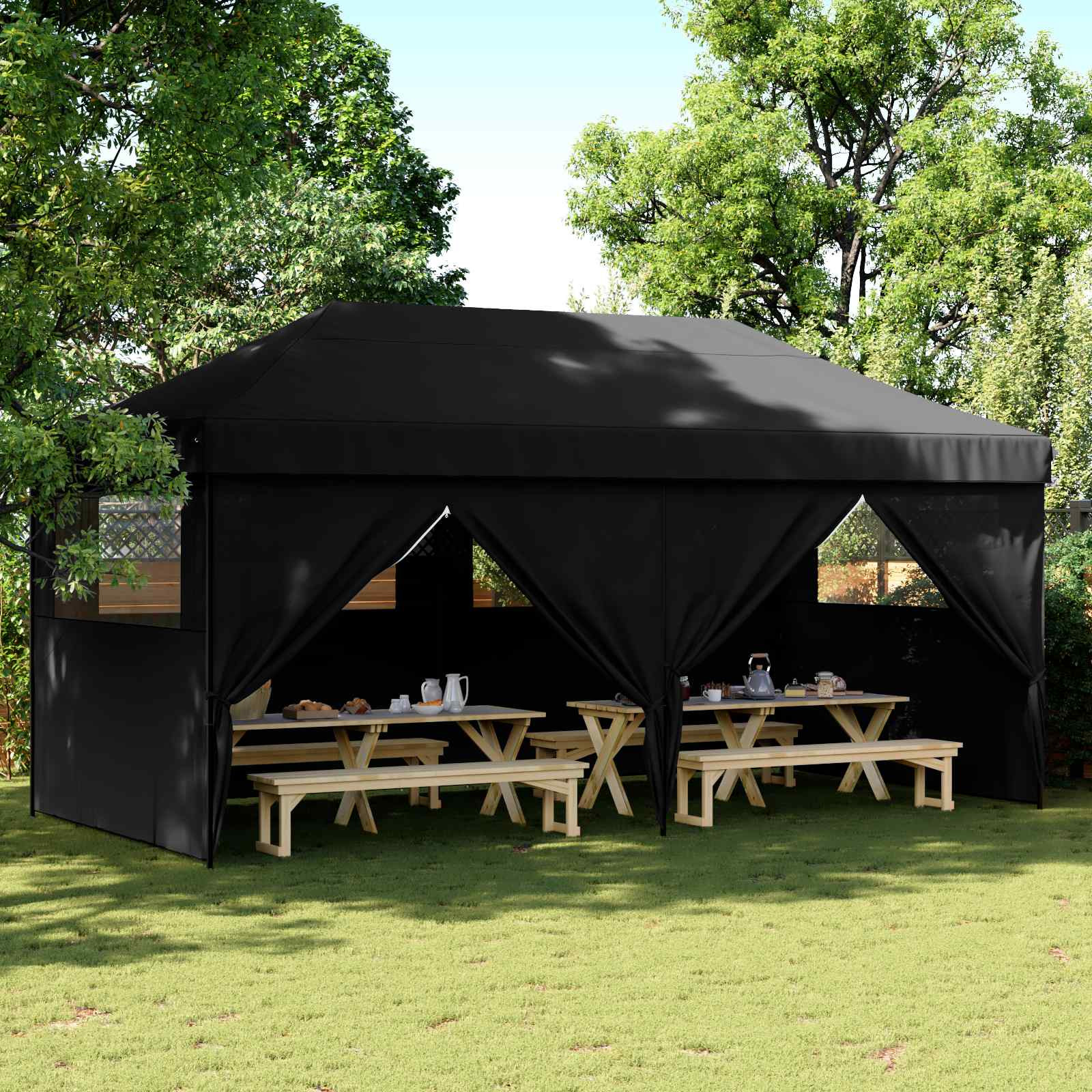 vidaXL Party-Zelt Schwarz 292 x 580 x 315 cm Oxford-Stoff