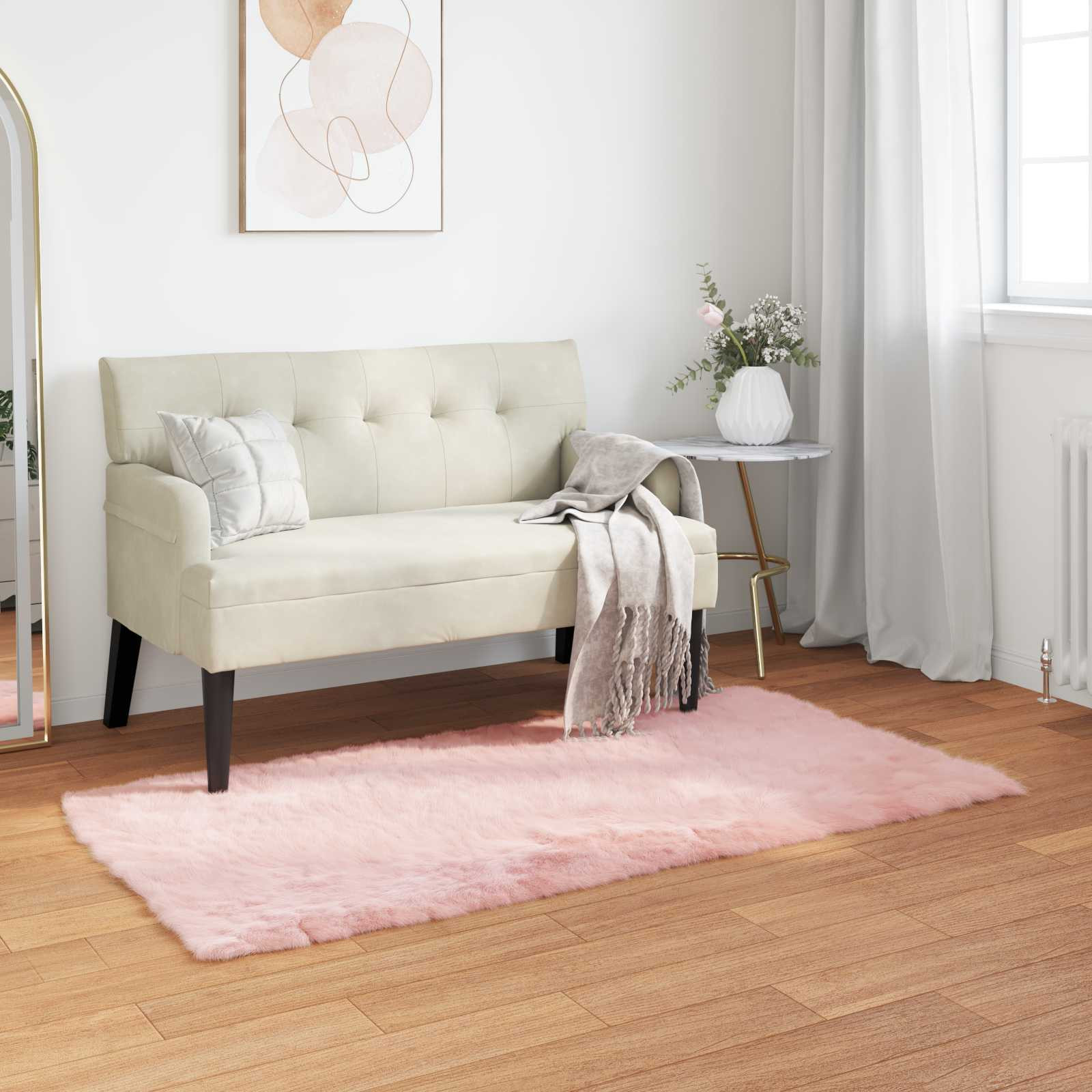 vidaXL Teppich aus Kunstschaffell TAFALLA Rosa 60 x 110 cm Polyester