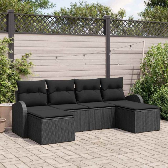 vidaXL Gartensofa-set mit Kissen 6 pcs Schwarz Poly Rattan