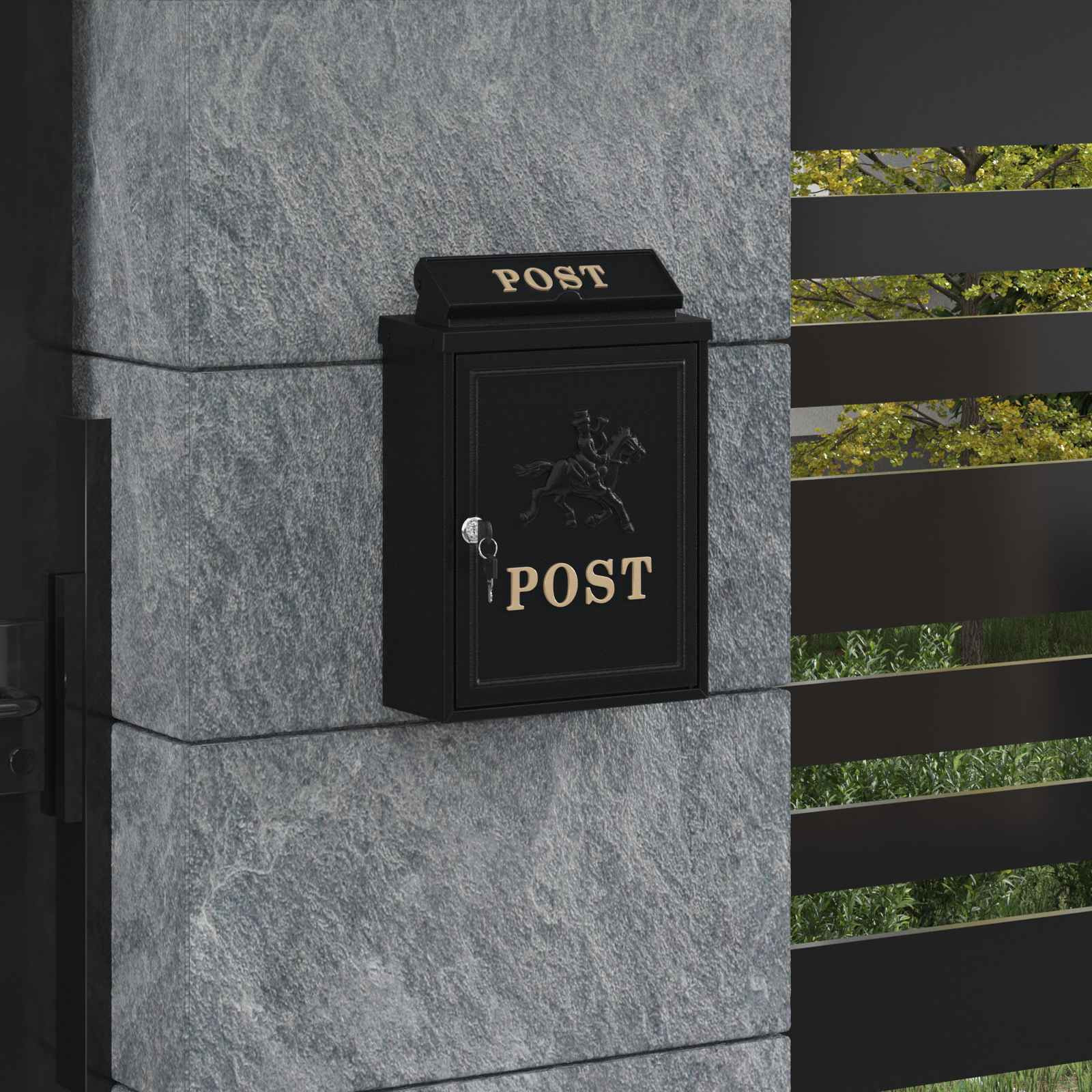 vidaXL Wandmontierter Briefkasten mit Speicher Schwarz 29 x 13 x 41 cm