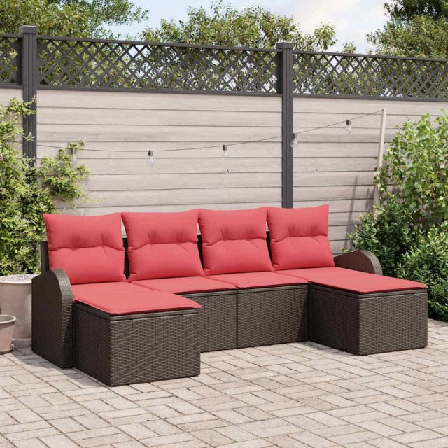 vidaXL Gartensofa-set mit Kissen 6 pcs Braun Poly Rattan