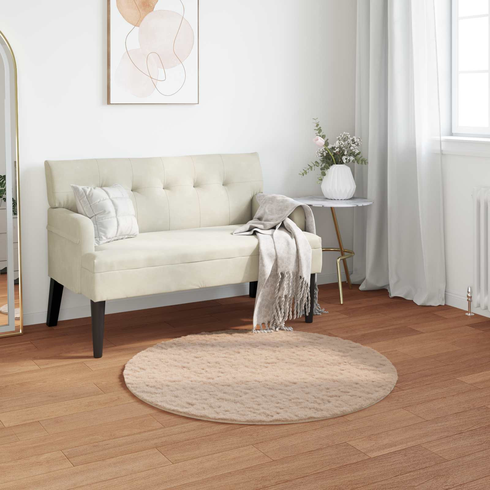 vidaXL Rutschfester Teppich aus Kunstkaninchenfell OLITE Taupe Ø 80 cm