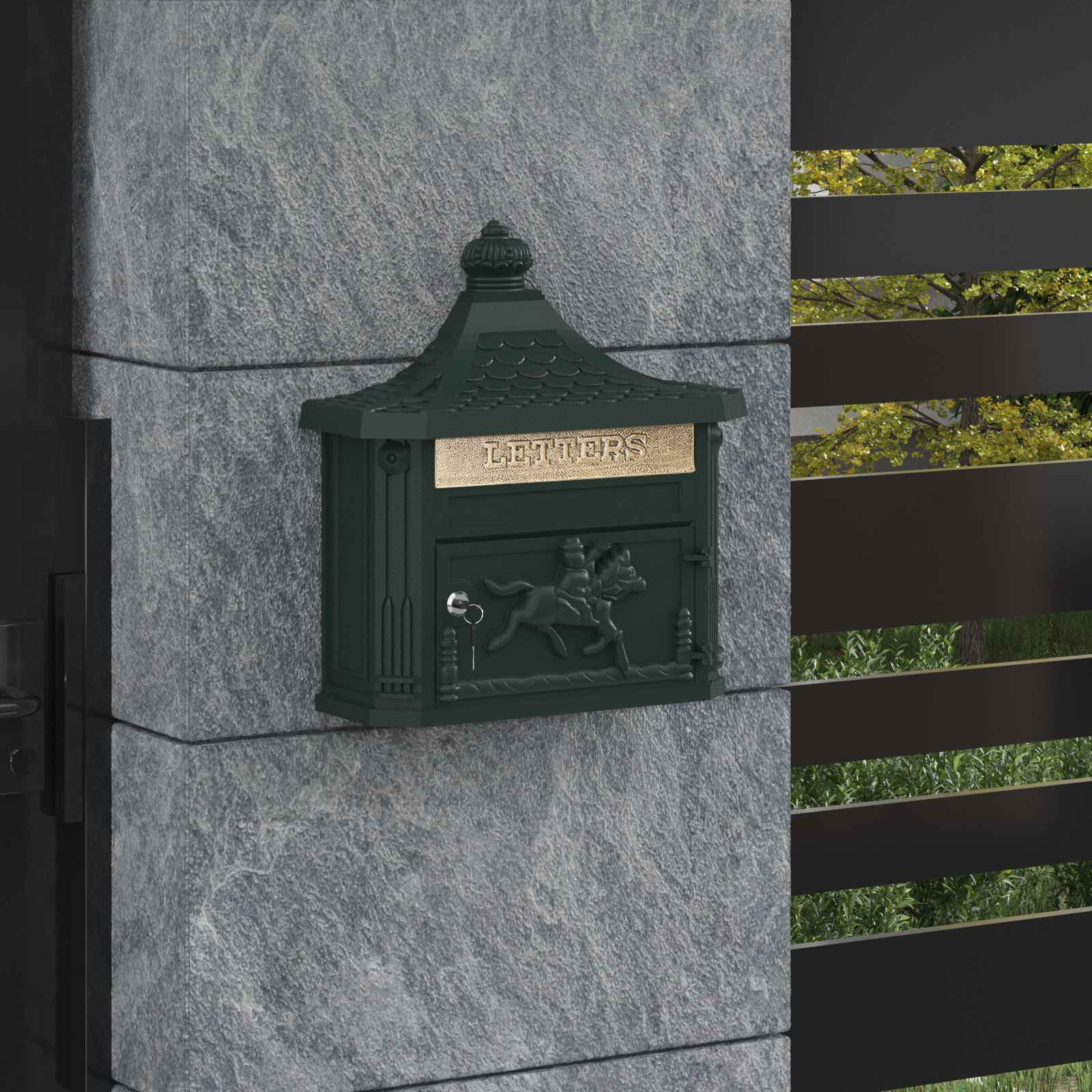 vidaXL Wandmontierter Briefkasten Grün 40,5 x 16 x 45 cm Gussaluminium