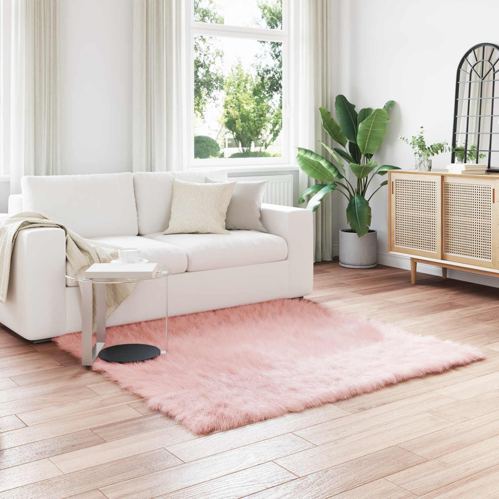 vidaXL Teppich aus Kunstschaffell TAFALLA Rosa 160 x 160 cm Polyester
