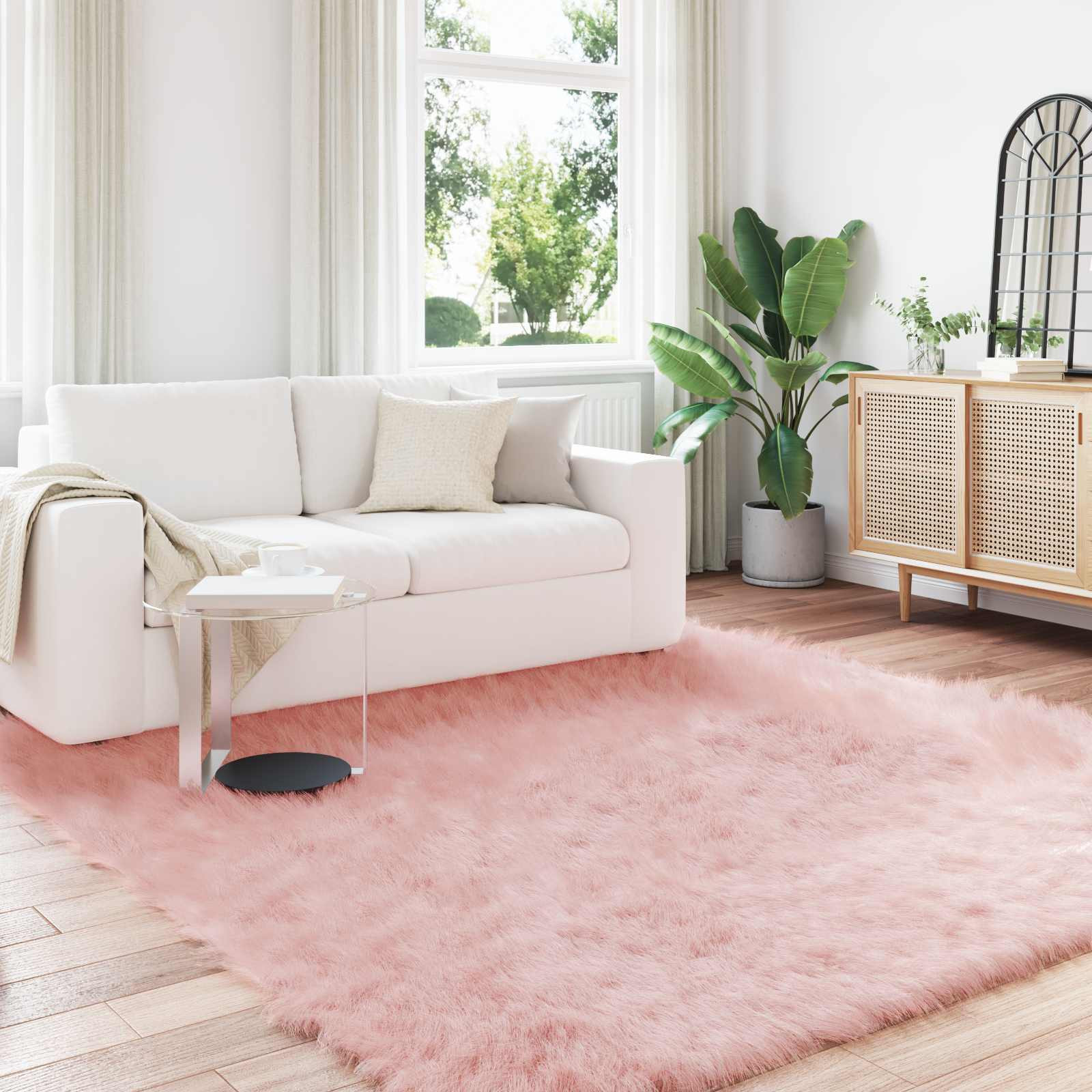 vidaXL Teppich aus Kunstschaffell TAFALLA Rosa 200 x 200 cm Polyester