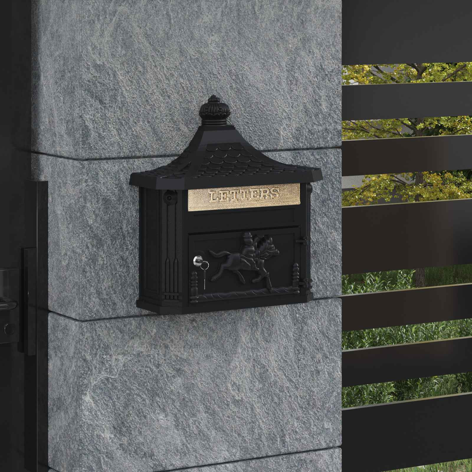 vidaXL Wandmontierter Briefkasten mit Tür Schwarz 40,5 x 16 x 45 cm