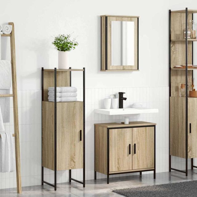 vidaXL Badezimmermöbel-Set mit Regal mit Tür 3 pcs Braun Holzwerkstoff