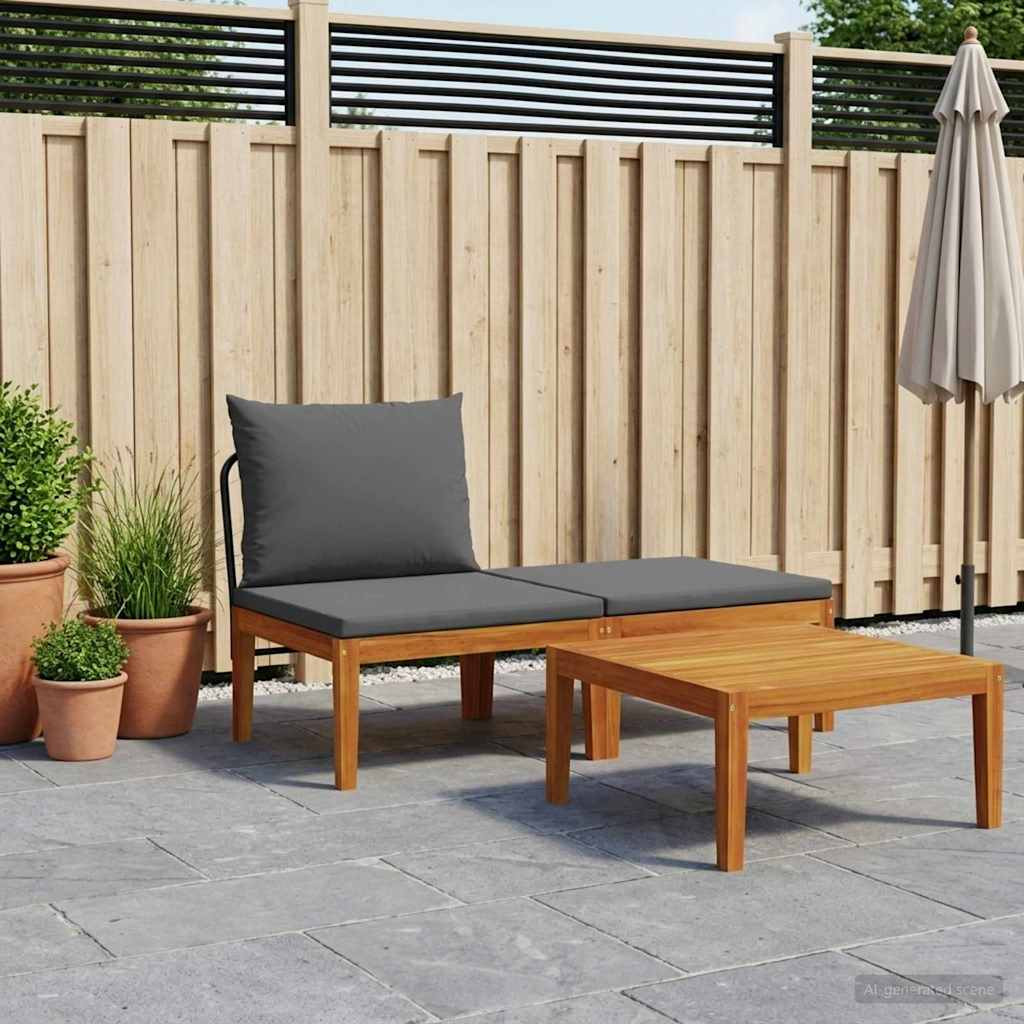 vidaXL 3 pcs Garten Lounge Set mit Kissen Massives Akazienholz & Seil