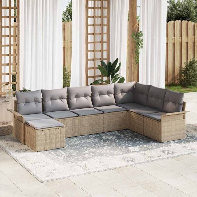 vidaXL Gartensofa-set mit Kissen 8 pcs Beige Poly-Rattan