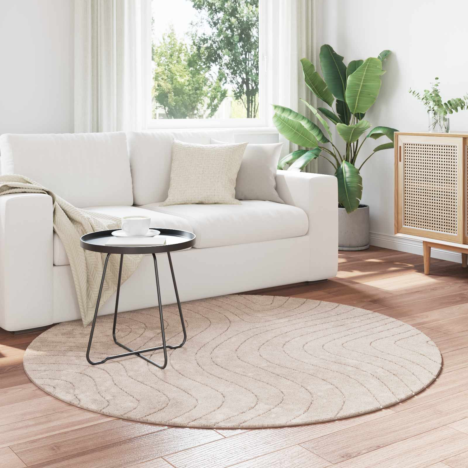 vidaXL Bereichsteppiche Rund PALMERAS Beige Ø 160 CM Polyester