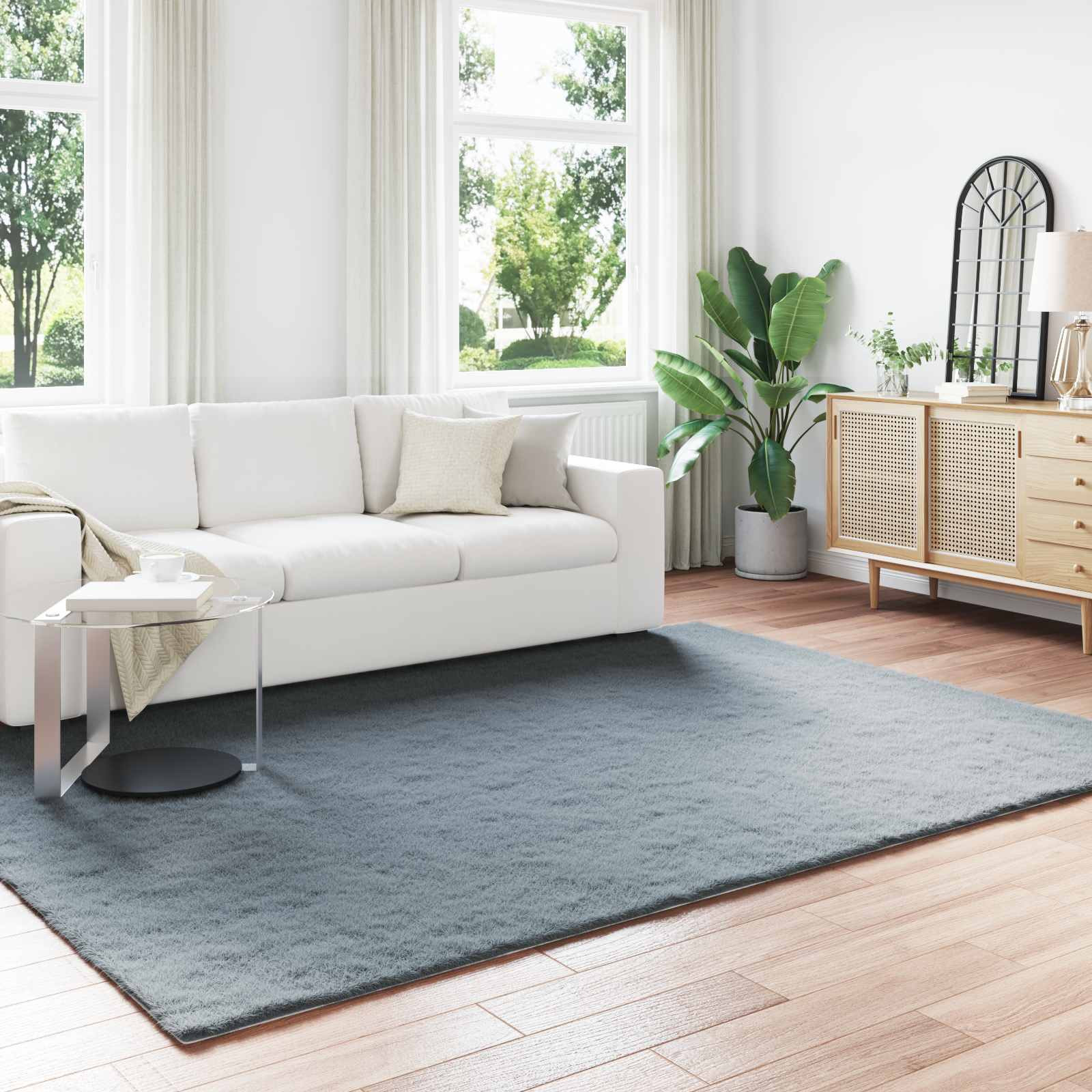 vidaXL Rutschfester Teppich aus Kunstkaninchenfell OLITE Anthrazit