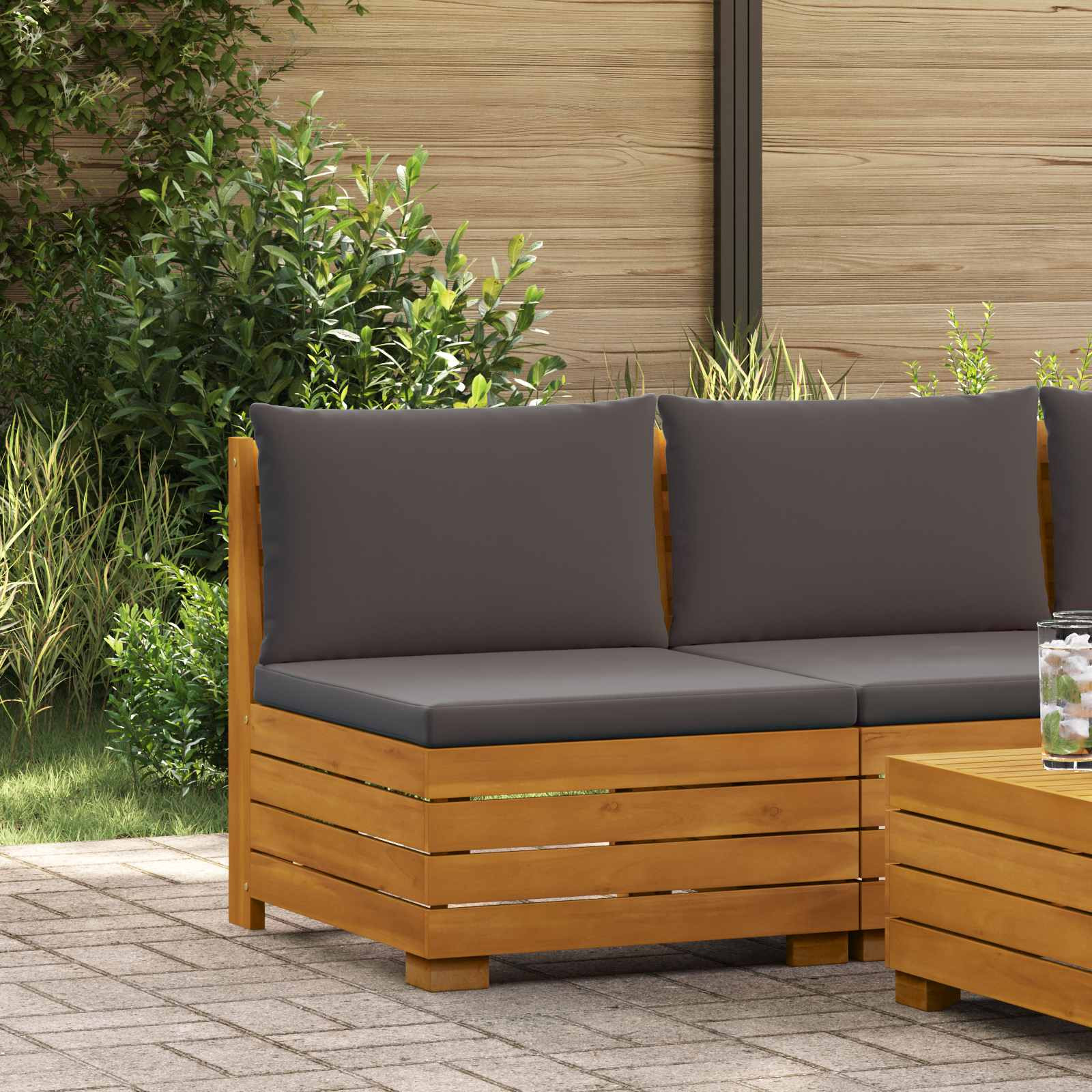vidaXL Garten Mittelssofa Massivholz Akazie Braun