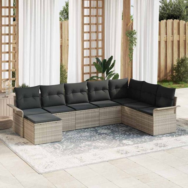vidaXL Gartensofa-set mit Kissen 8 pcs Hellgrau Poly-Rattan