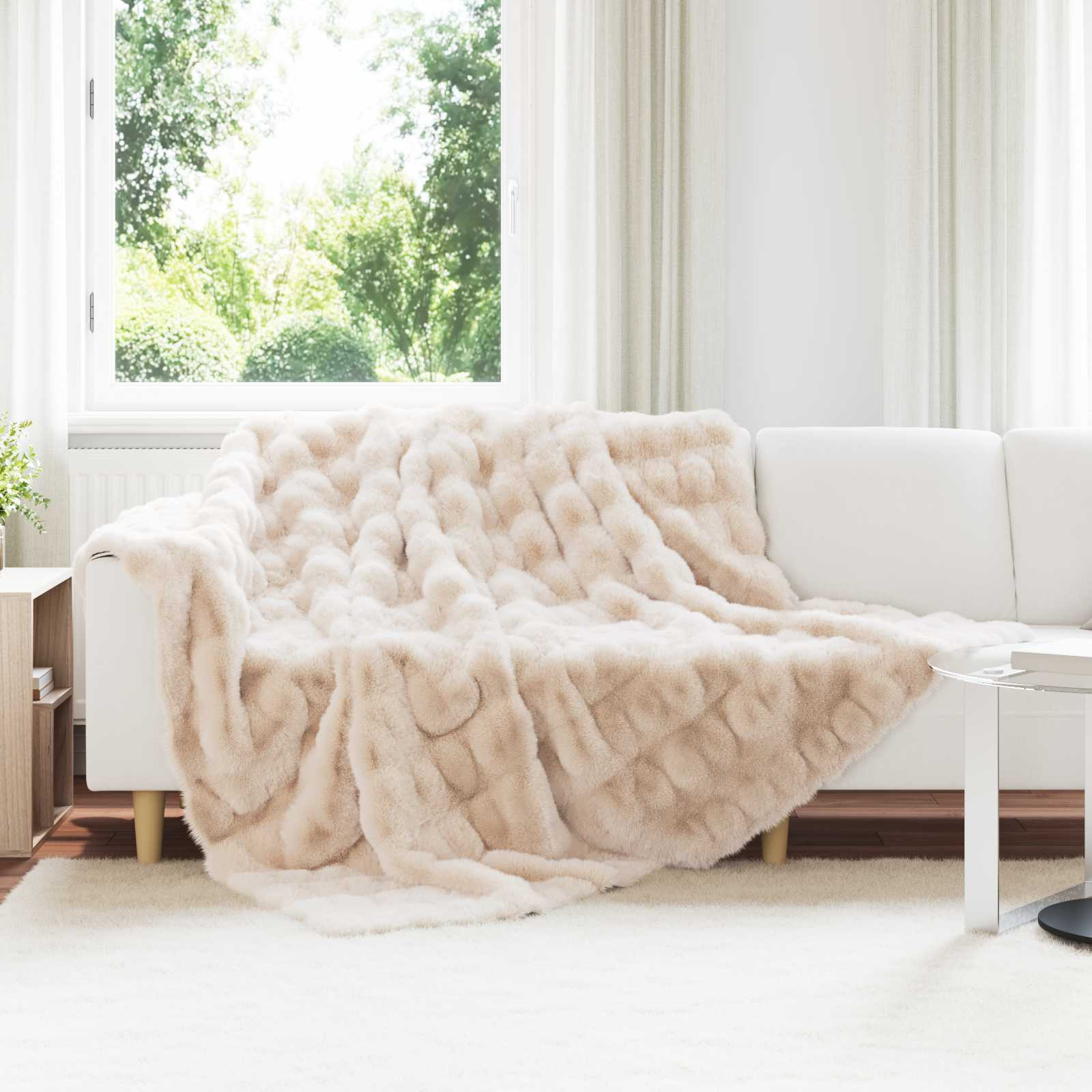 vidaXL Rutschfeste Decke aus Kunstkaninchenfell Olite Beige Polyester