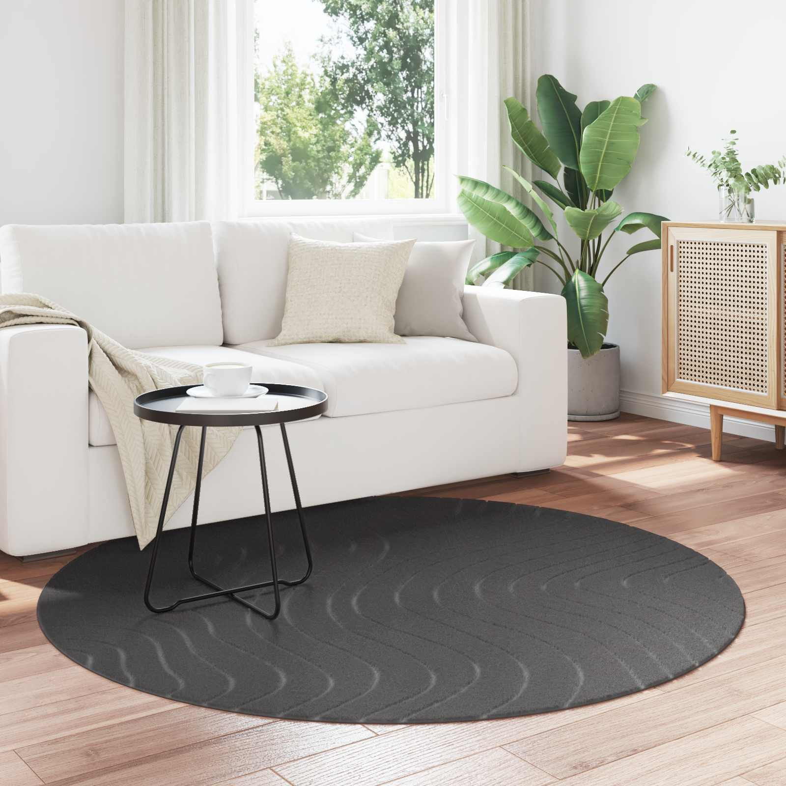 vidaXL Bereichsteppiche Rund PALMERAS Anthrazit Ø 160 CM Polyester