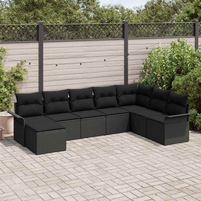 vidaXL Gartensofa-set mit Kissen 8 pcs Schwarz Poly-Rattan