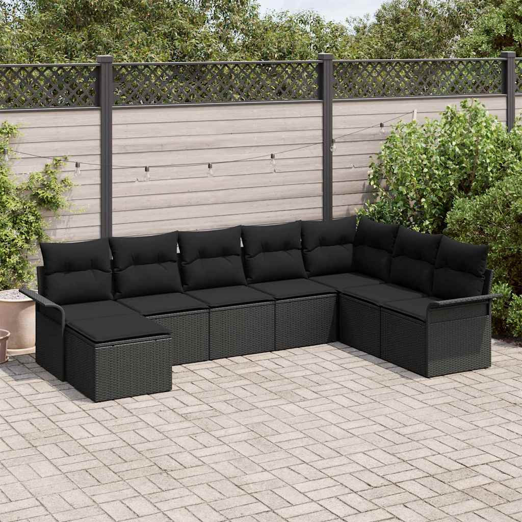vidaXL Gartensofa-set mit Kissen 8 pcs Schwarz Poly-Rattan