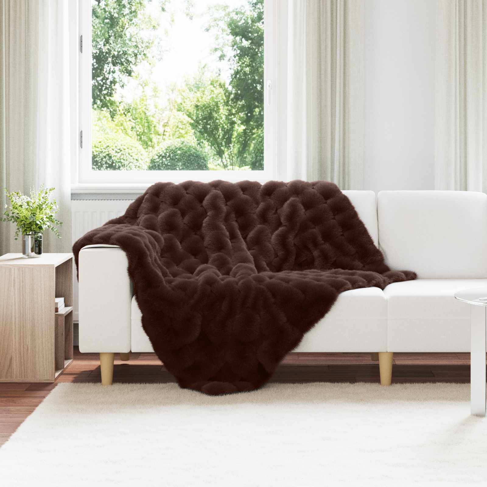vidaXL Rutschfeste Decke aus Kunstkaninchenfell Olite Kamel Polyester
