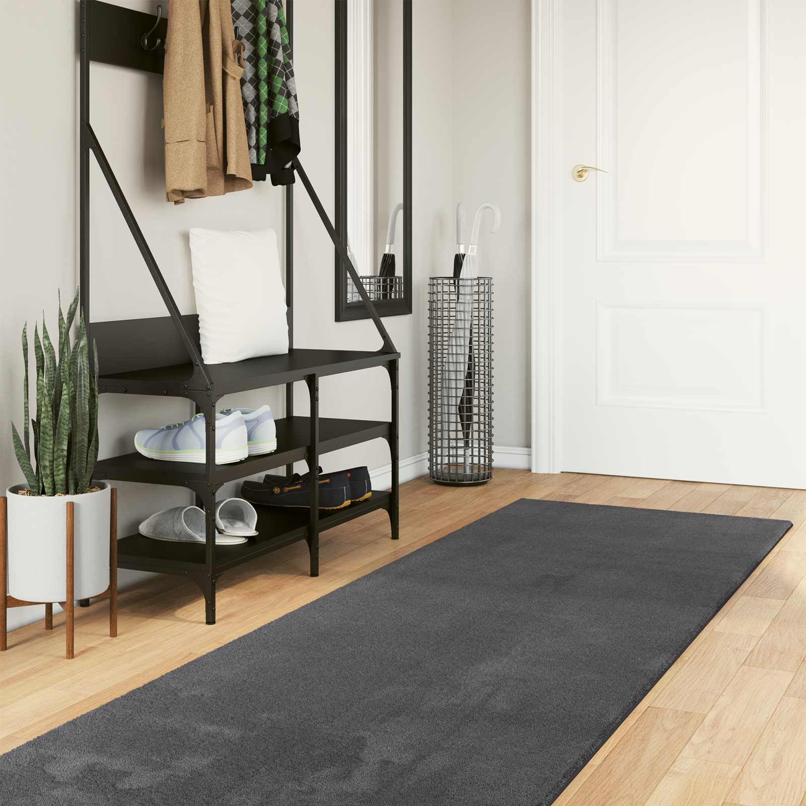 vidaXL Mittlerer Flor weicher und waschbarer Teppich HUARTE Anthrazit