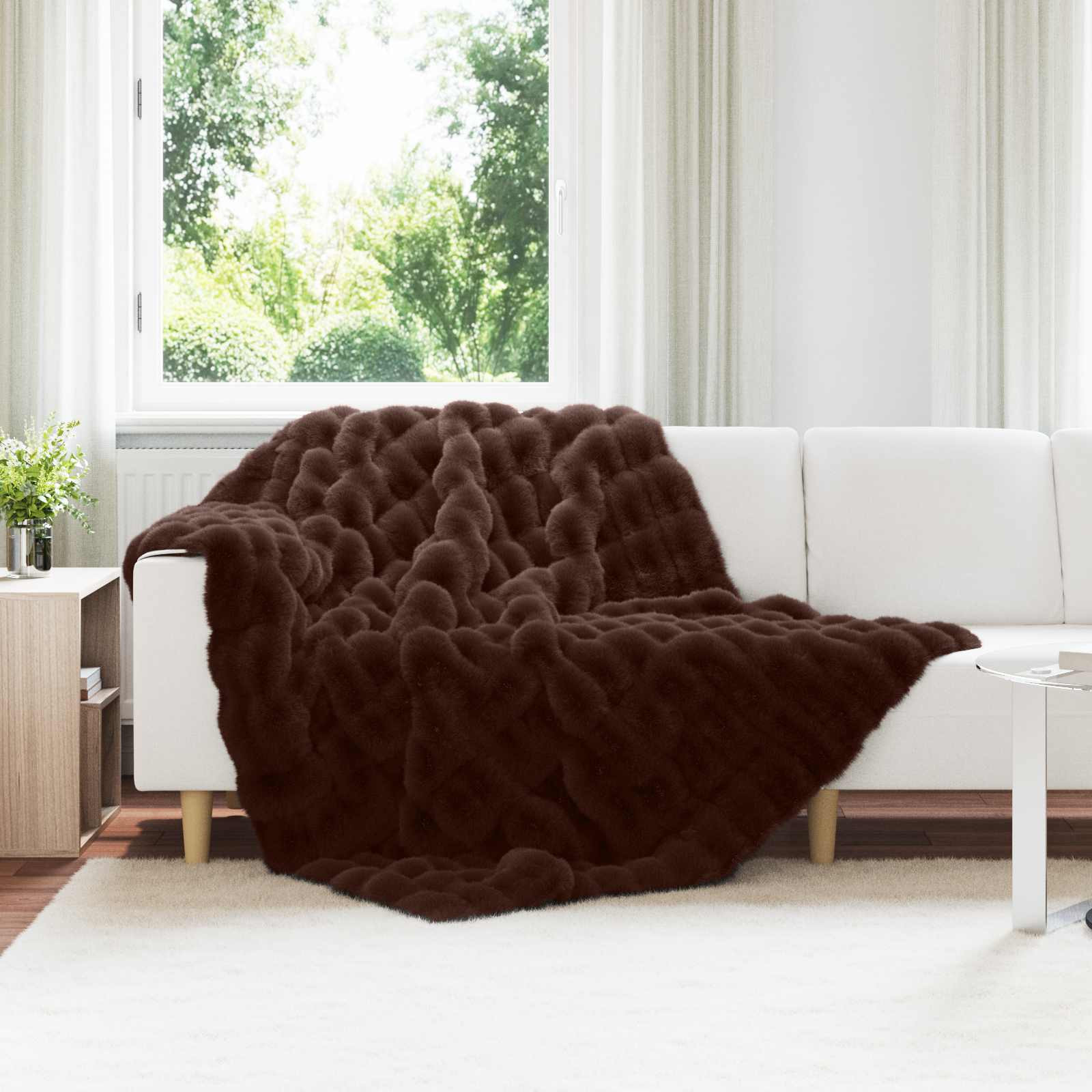vidaXL Rutschfeste Decke aus Kunstkaninchenfell Olite 4 pcs Kamel