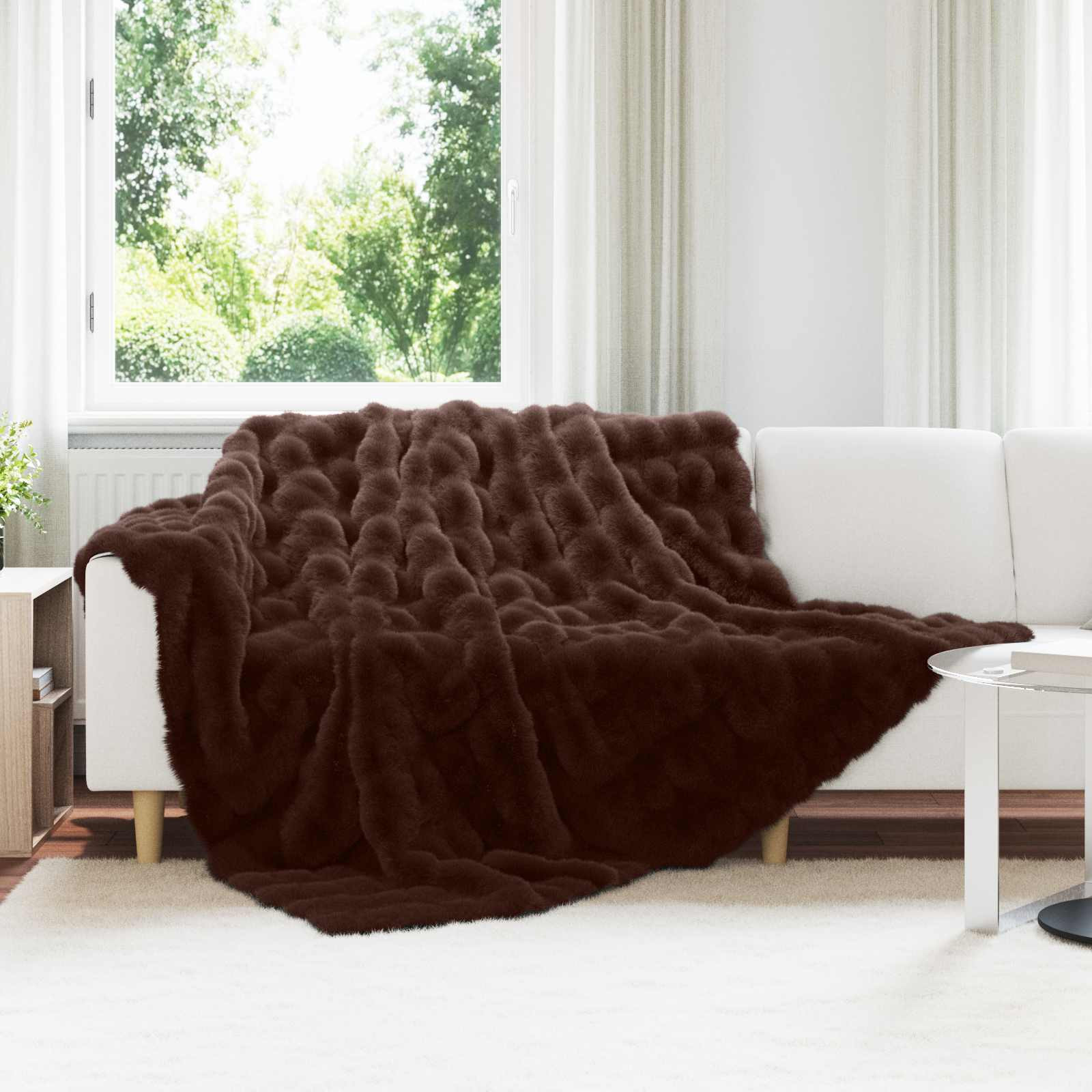 vidaXL Rutschfeste Decke aus Kunstkaninchenfell Olite 4 pcs Kamel