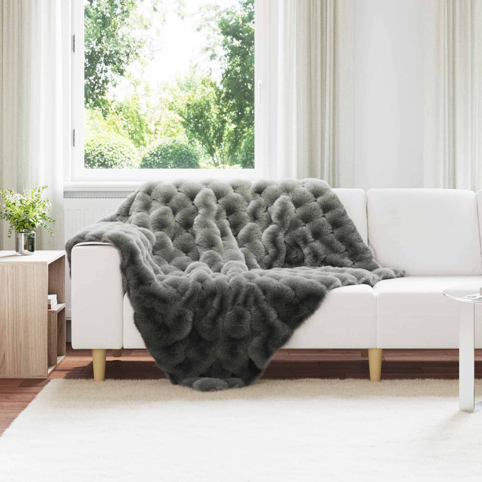 vidaXL Rutschfeste Decke aus Kunstkaninchenfell Olite 4 pcs Dunkelgrau