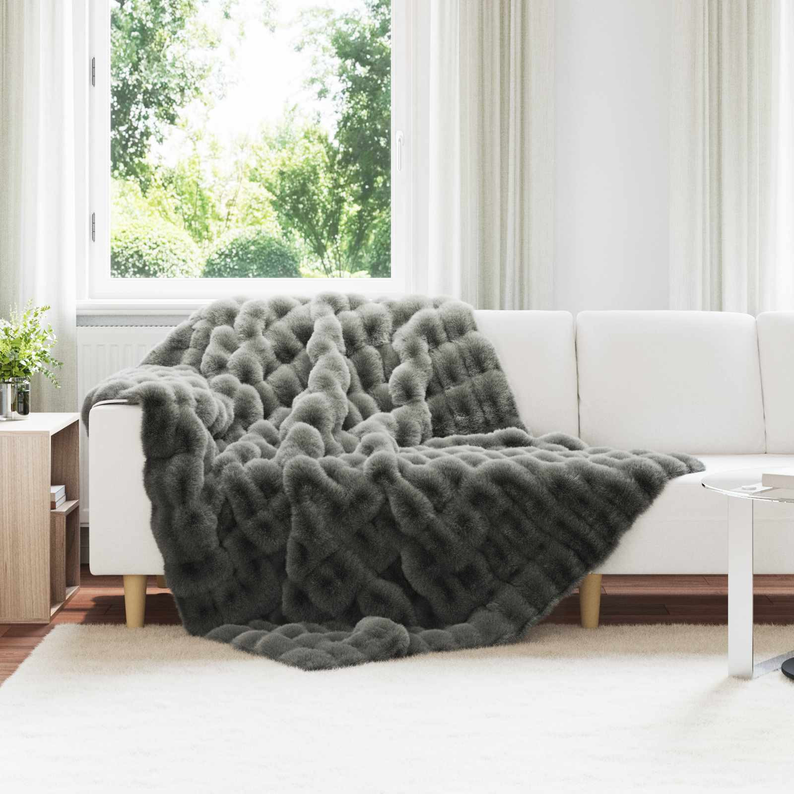 vidaXL Rutschfeste Decke aus Kunstkaninchenfell Olite 4 pcs Dunkelgrau