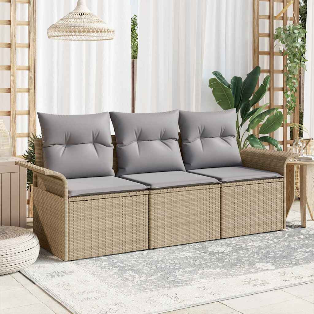 vidaXL Sofa Set mit Kissen 3 pcs Beige und Grau Poly-Rattan