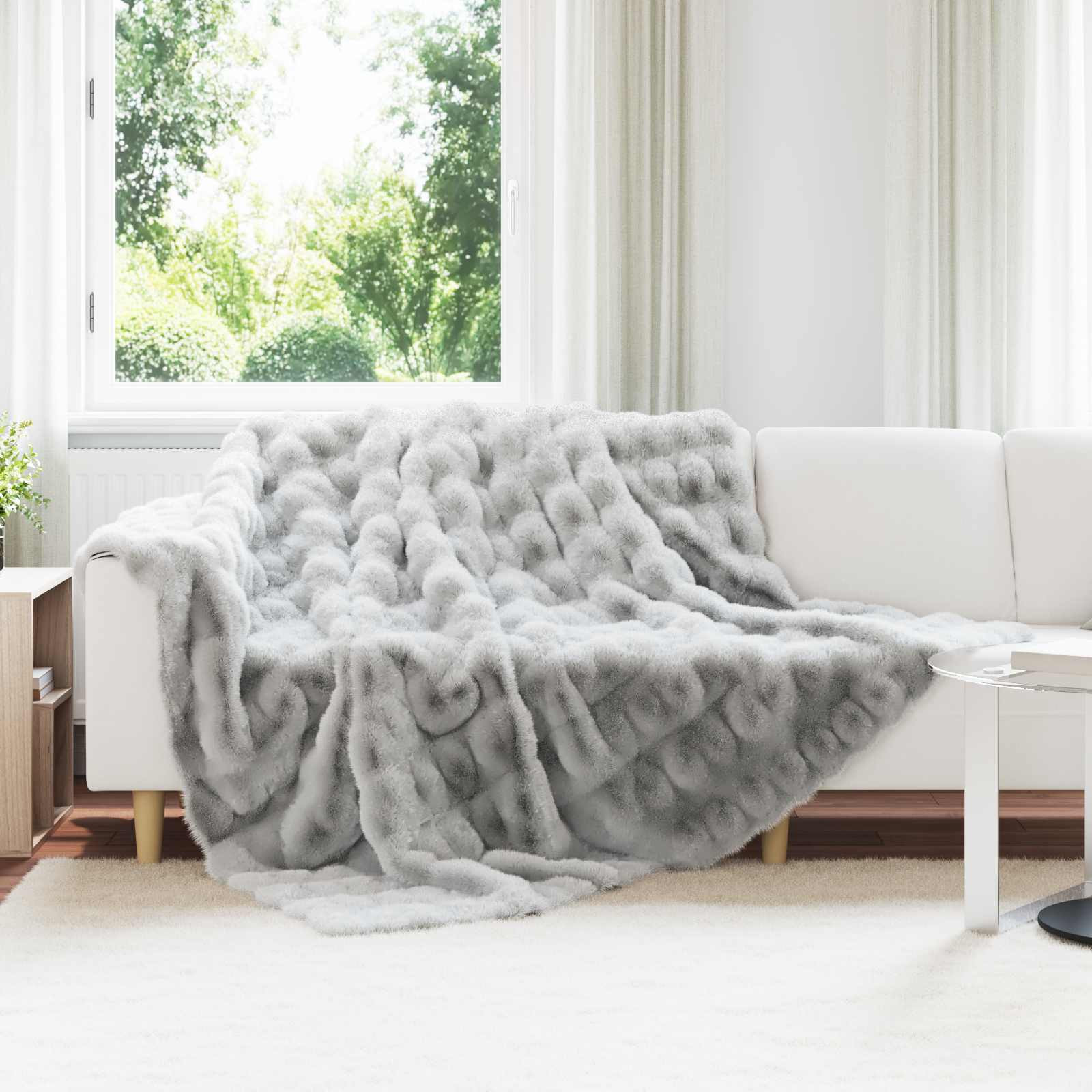 vidaXL Rutschfeste Decke aus Kunstkaninchenfell Olite Grau Polyester
