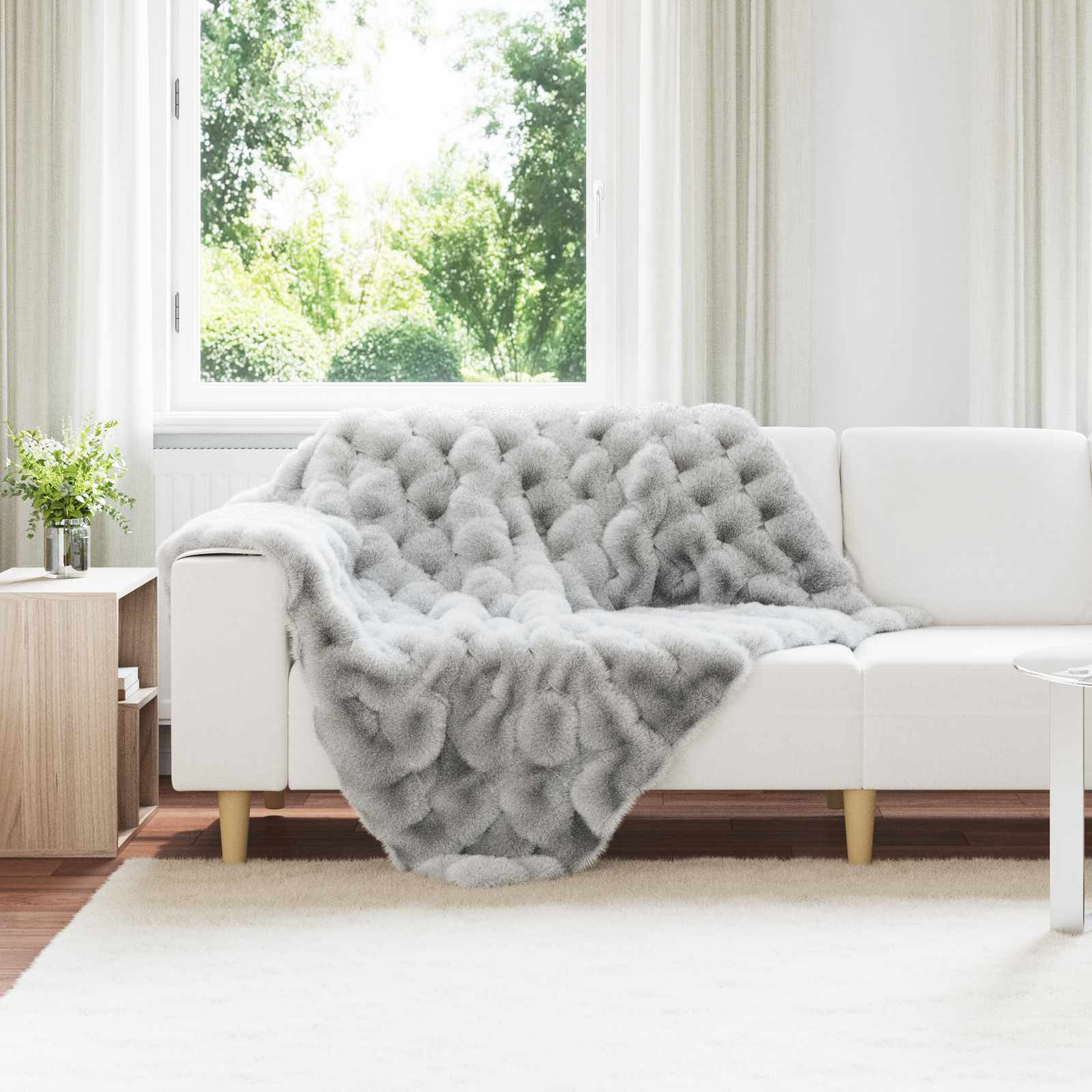 vidaXL Rutschfeste Decke aus Kunstkaninchenfell Olite 4 pcs Grau